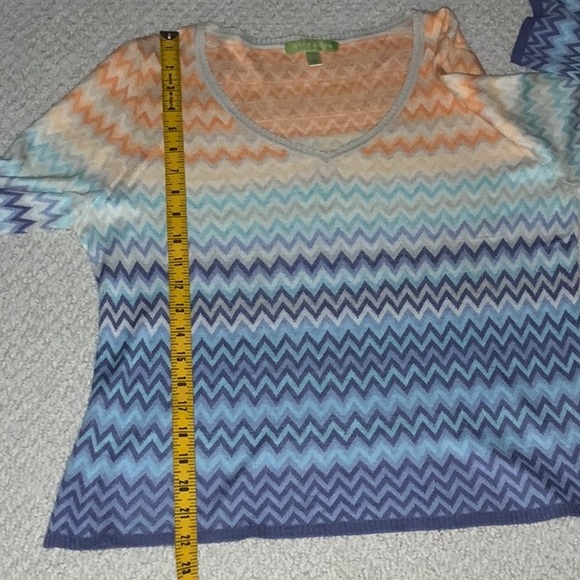 Sigrid Olsen Silk Rayon Zig Zag Pattern Pullover V Neck Top Petite Large Modern - Picture 10 of 13